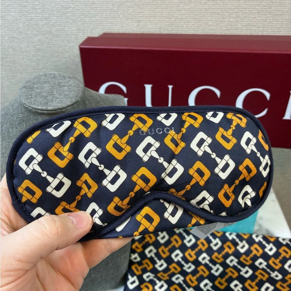 Gucci Horsebit Cotton Eye Mask & Travel Neck Pillow Set w/ Pouch & Box NWT